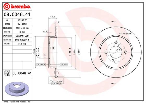 Brembo 08.C046.41 - Əyləc Diski furqanavto.az