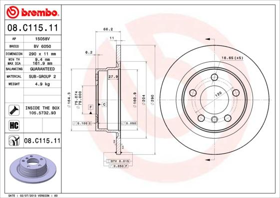 Brembo 08.C115.11 - Əyləc Diski furqanavto.az