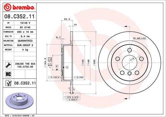 Brembo 08.C352.11 - Əyləc Diski furqanavto.az