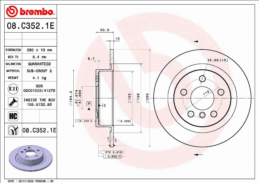 Brembo 08.C352.1E - Əyləc Diski furqanavto.az