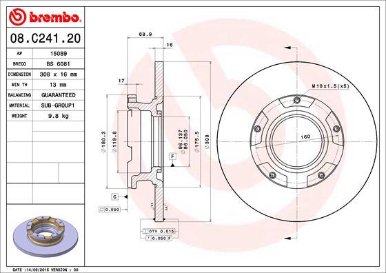 Brembo 08.C241.20 - Əyləc Diski furqanavto.az