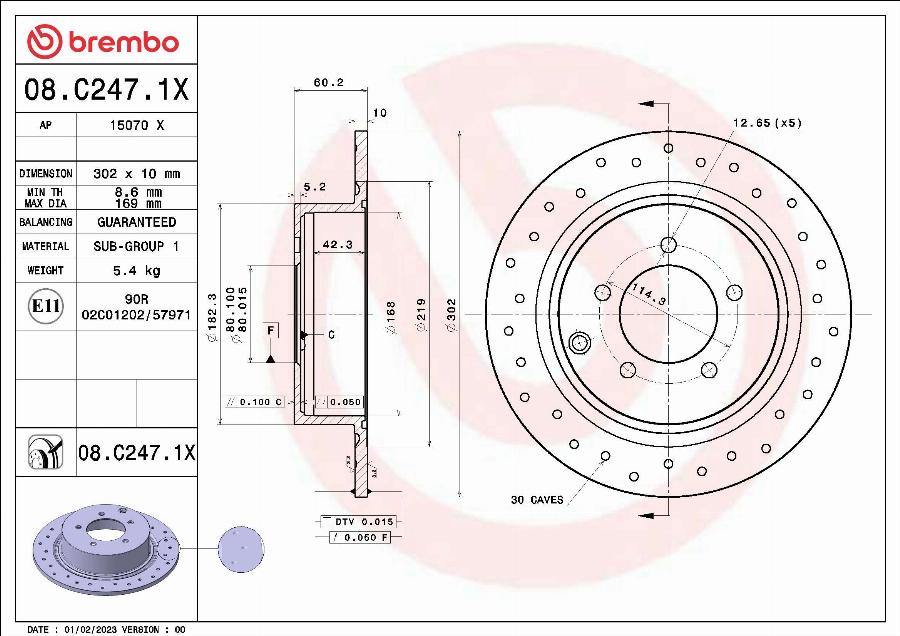 Brembo 08.C247.1X - Əyləc Diski furqanavto.az