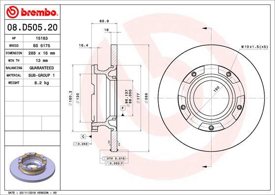 Brembo 08.D505.20 - Əyləc Diski furqanavto.az