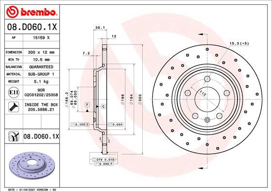 Brembo 08.D060.1X - Əyləc Diski furqanavto.az