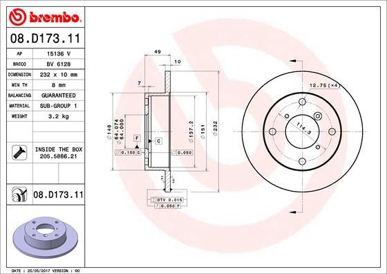 Brembo 08.D173.11 - Əyləc Diski furqanavto.az