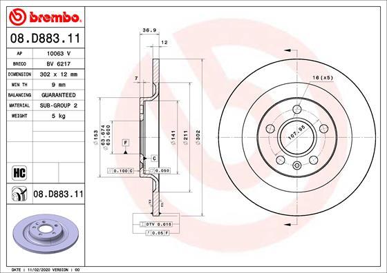 Brembo 08.D883.11 - Əyləc Diski furqanavto.az