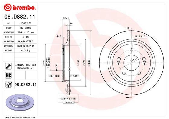 Brembo 08.D882.11 - Əyləc Diski furqanavto.az