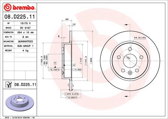 Brembo 08.D225.11 - Əyləc Diski furqanavto.az