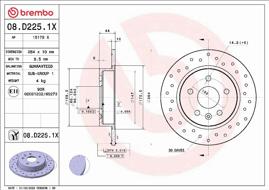 Brembo 08.D225.1X - Əyləc Diski furqanavto.az