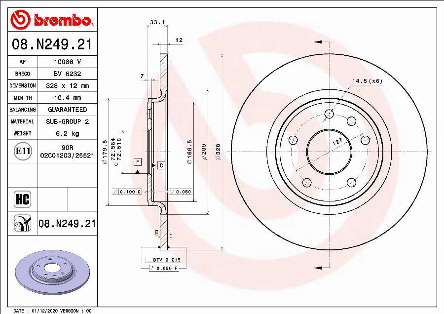 Brembo 08.N249.21 - Əyləc Diski furqanavto.az