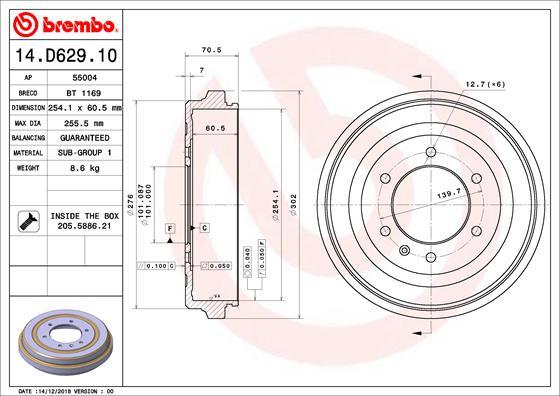 Brembo 14.D629.10 - Əyləc barabanı furqanavto.az