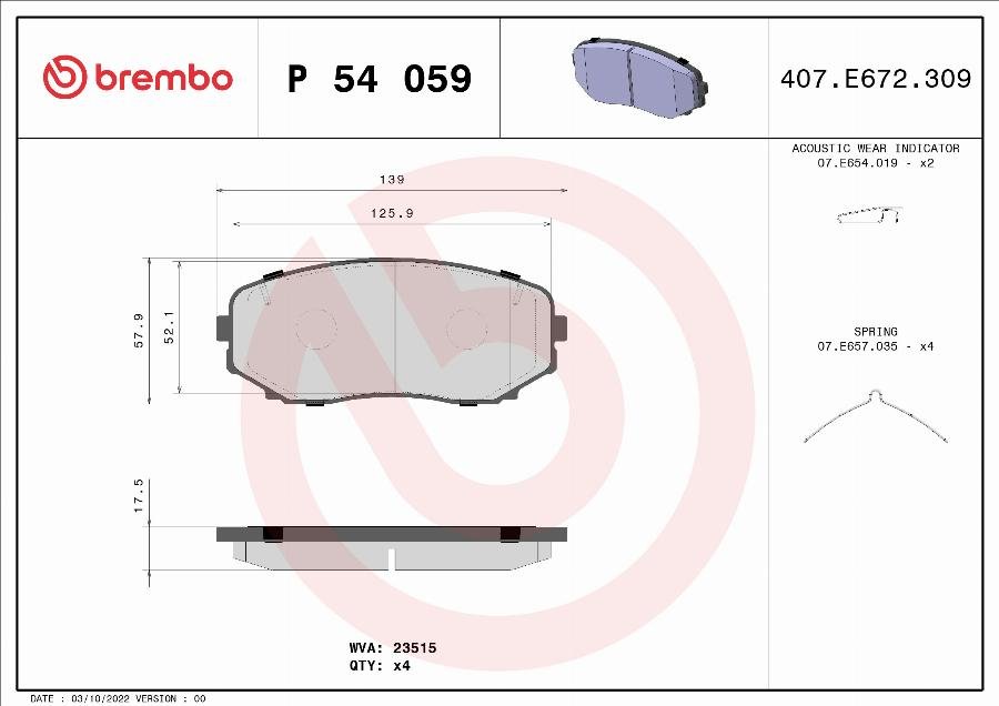 Brembo P 54 059 - Əyləc altlığı dəsti, əyləc diski furqanavto.az