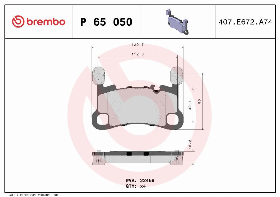 Brembo P 65 050 - Əyləc altlığı dəsti, əyləc diski furqanavto.az