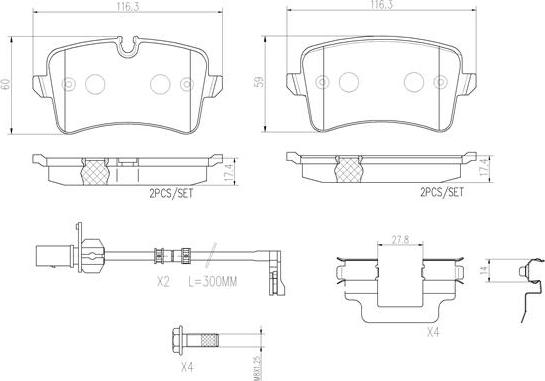 Brembo P85117N - Əyləc altlığı dəsti, əyləc diski furqanavto.az