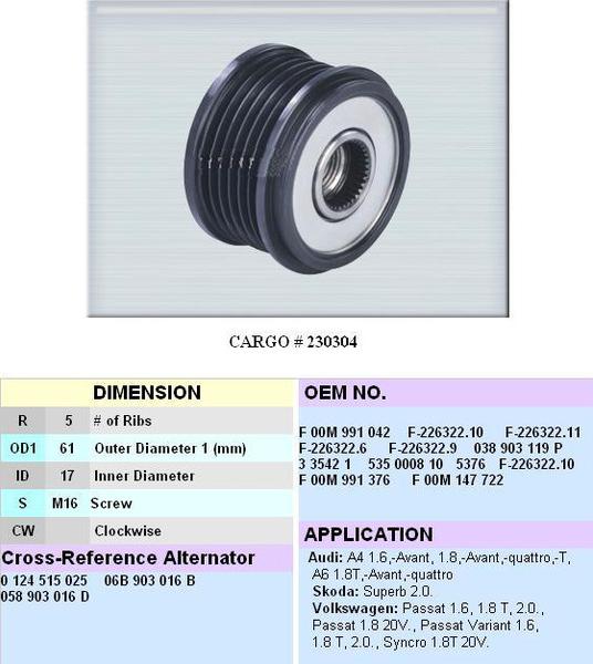 Cargo 230304 - Kasnak, alternator, sərbəst dönərli mufta furqanavto.az