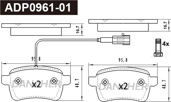 Danaher ADP0961-01 - Əyləc altlığı dəsti, əyləc diski furqanavto.az