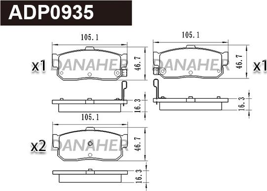 Danaher ADP0935 - Əyləc altlığı dəsti, əyləc diski furqanavto.az