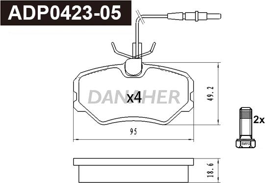 Danaher ADP0423-05 - Əyləc altlığı dəsti, əyləc diski furqanavto.az