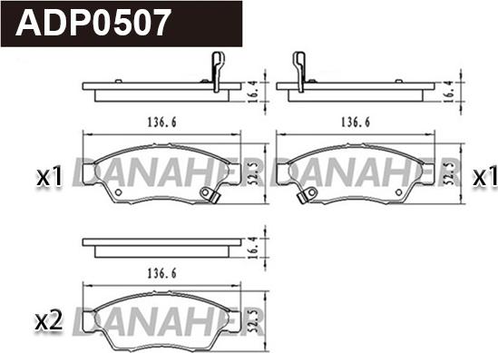 Danaher ADP0507 - Əyləc altlığı dəsti, əyləc diski furqanavto.az