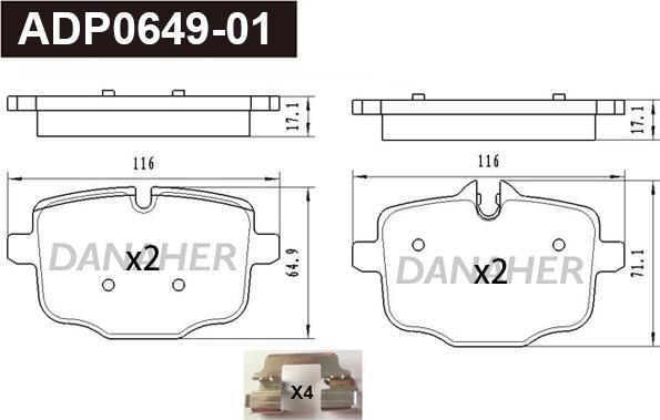 Danaher ADP0649-01 - Əyləc altlığı dəsti, əyləc diski furqanavto.az