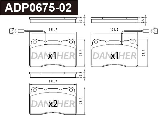 Danaher ADP0675-02 - Əyləc altlığı dəsti, əyləc diski furqanavto.az