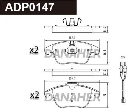 Danaher ADP0147 - Əyləc altlığı dəsti, əyləc diski furqanavto.az