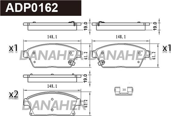 Danaher ADP0162 - Əyləc altlığı dəsti, əyləc diski furqanavto.az