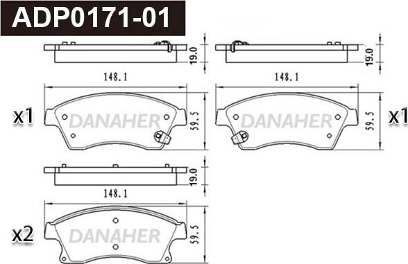 Danaher ADP0171-01 - Əyləc altlığı dəsti, əyləc diski furqanavto.az