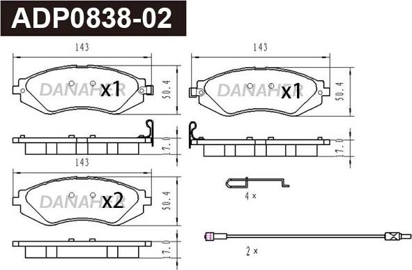 Danaher ADP0838-02 - Əyləc altlığı dəsti, əyləc diski furqanavto.az