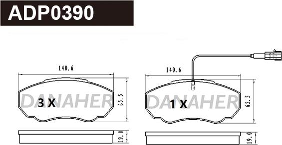 Danaher ADP0390 - Əyləc altlığı dəsti, əyləc diski furqanavto.az