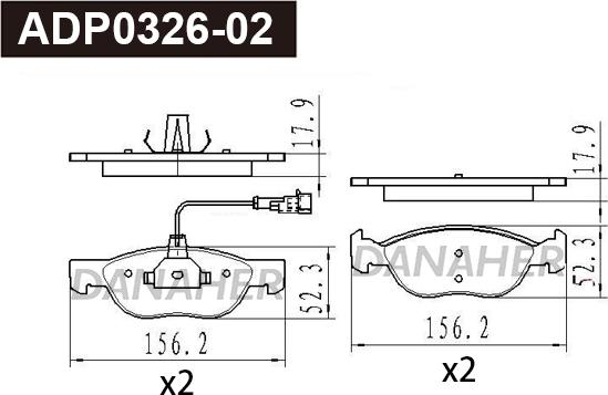 Danaher ADP0326-02 - Əyləc altlığı dəsti, əyləc diski furqanavto.az