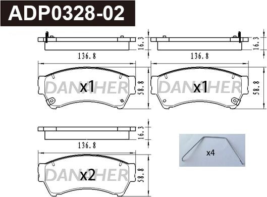 Danaher ADP0328-02 - Əyləc altlığı dəsti, əyləc diski furqanavto.az