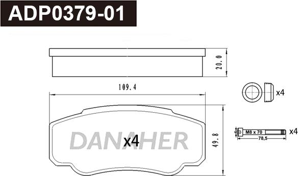 Danaher ADP0379-01 - Əyləc altlığı dəsti, əyləc diski furqanavto.az