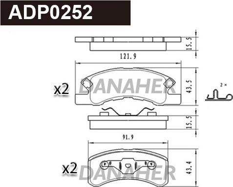 Danaher ADP0252 - Əyləc altlığı dəsti, əyləc diski furqanavto.az