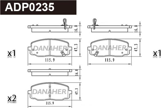 Danaher ADP0235 - Əyləc altlığı dəsti, əyləc diski furqanavto.az