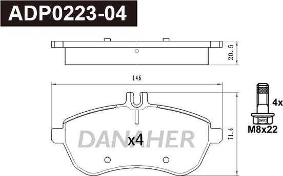 Danaher ADP0223-04 - Əyləc altlığı dəsti, əyləc diski furqanavto.az