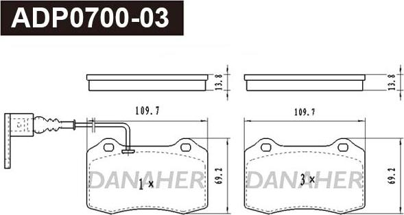 Danaher ADP0700-03 - Əyləc altlığı dəsti, əyləc diski furqanavto.az