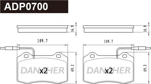 Danaher ADP0700 - Əyləc altlığı dəsti, əyləc diski furqanavto.az