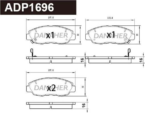 Danaher ADP1696 - Əyləc altlığı dəsti, əyləc diski furqanavto.az