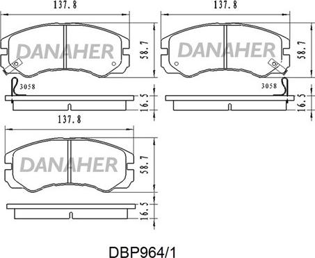 Danaher DBP964/1 - Əyləc altlığı dəsti, əyləc diski furqanavto.az