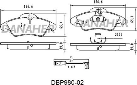 Danaher DBP980-02 - Əyləc altlığı dəsti, əyləc diski furqanavto.az