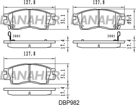 Danaher DBP982 - Əyləc altlığı dəsti, əyləc diski furqanavto.az