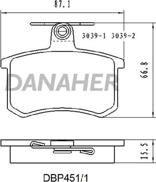 Danaher DBP451/1 - Əyləc altlığı dəsti, əyləc diski furqanavto.az