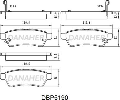 Danaher DBP5190 - Əyləc altlığı dəsti, əyləc diski furqanavto.az