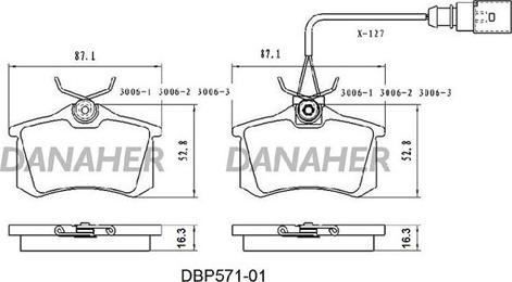 Danaher DBP571-01 - Əyləc altlığı dəsti, əyləc diski furqanavto.az