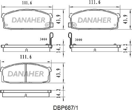 Danaher DBP687/1 - Əyləc altlığı dəsti, əyləc diski furqanavto.az