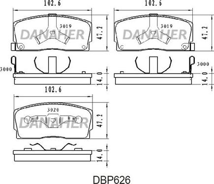 Danaher DBP626 - Əyləc altlığı dəsti, əyləc diski furqanavto.az