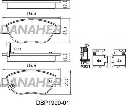 Danaher DBP1990-01 - Əyləc altlığı dəsti, əyləc diski furqanavto.az