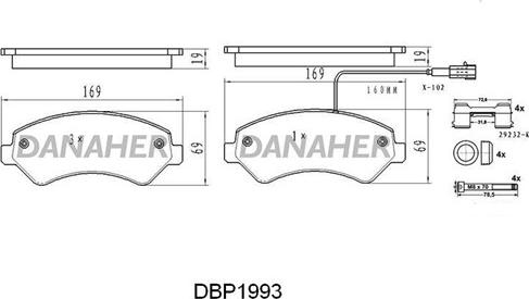 Danaher DBP1993 - Əyləc altlığı dəsti, əyləc diski furqanavto.az