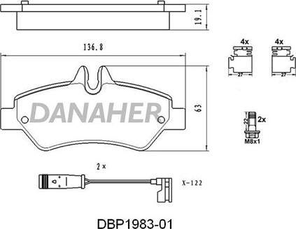 Danaher DBP1983-01 - Əyləc altlığı dəsti, əyləc diski furqanavto.az